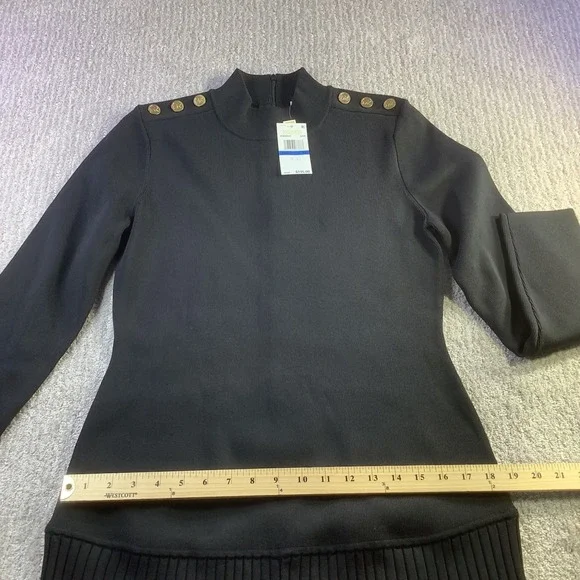 Michael Kors Womens Black Pleated Drop Waist Dress Mock Neck Size XL NWT - Picture 11 of 15